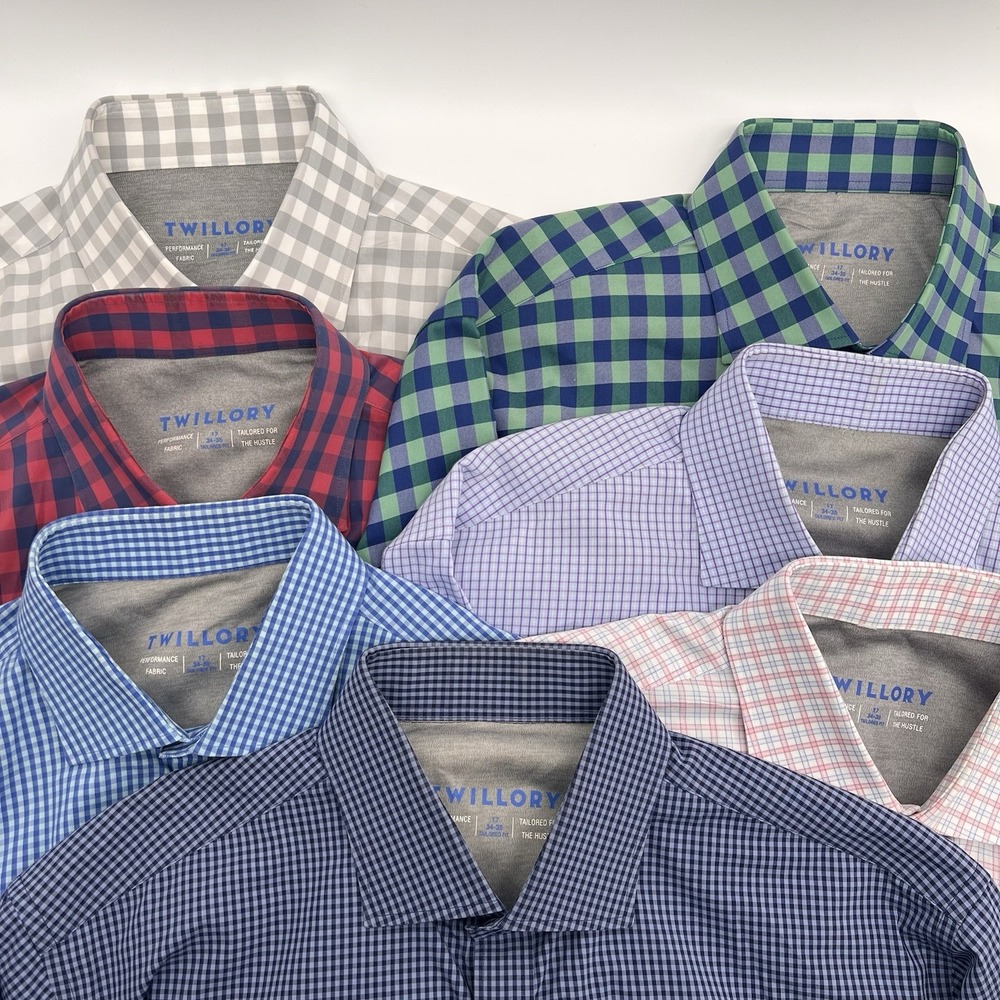 Twillory Performance Fabric Shirt Mens 17 34/35 Lot Of 7 Stretch Work Button Up